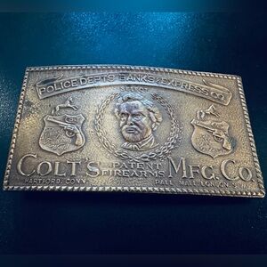 Vintage 70s Colt Police Depts Banks & Express Colts Mfg Co. Bronze Belt Buckle